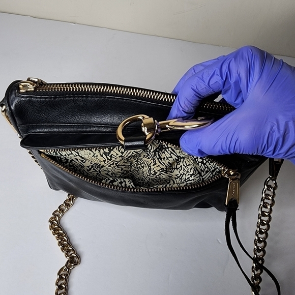 REBECCA MINKOFF Crossbody Mini MAC Black with Gold Chain Leather Purse - Picture 8 of 17